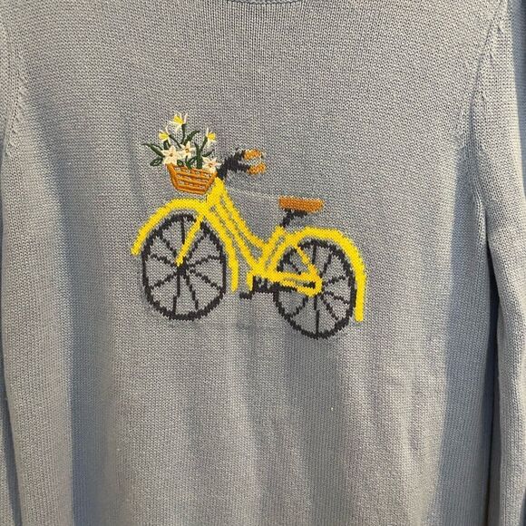 LOFT Women’s Sky Blue Bicycle and Flowers Embroidered Long Sleeve Sweater M - Picture 10 of 11